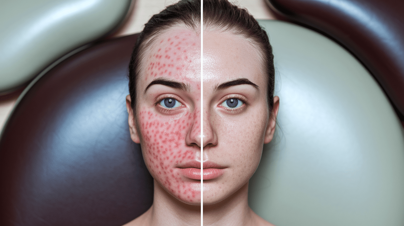 acne treatments on a patient close up face clear face