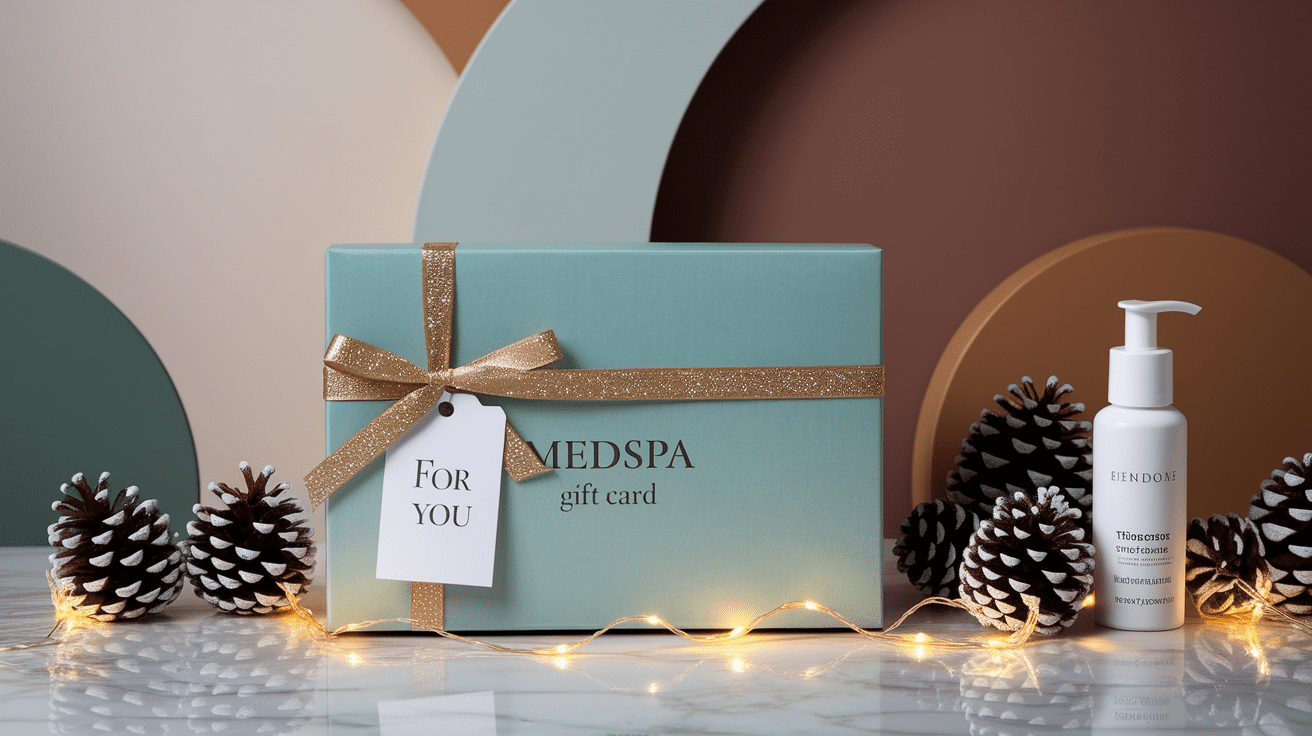 medspa gift card wrapped in holiday packaging in tulsa, symbolizing a gift that keeps on giving