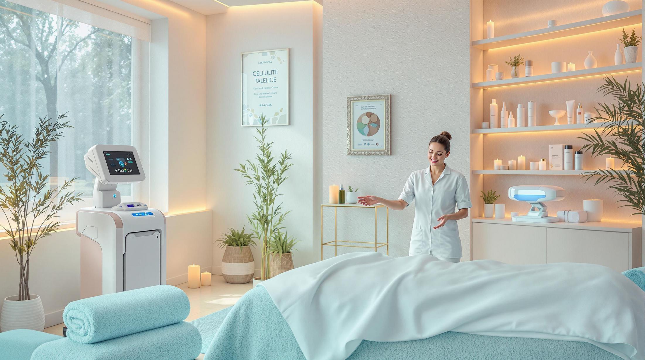 a high end medspa treatment room with cutting edge technology and a professional explaining the procedure 1