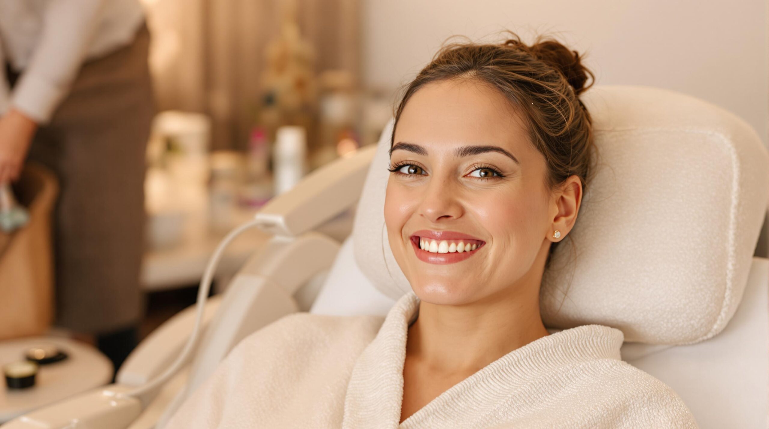 woman smiling in medspa non surgical facelifts scaled