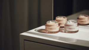 skin streaming skin care institute - elegant jars of minimalist skincare cream styled on a vanity—ideal for content about skin streaming and simplified skincare routines.