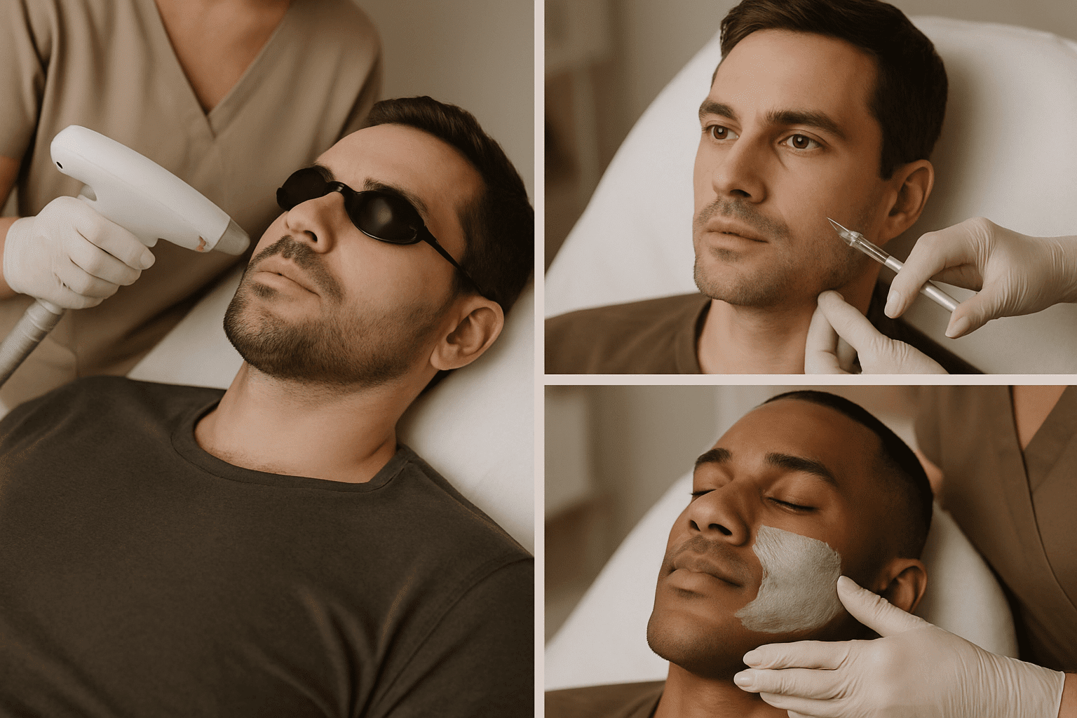 2025 07 skincareinstitutenet mens facial treatments laser injection mask collage