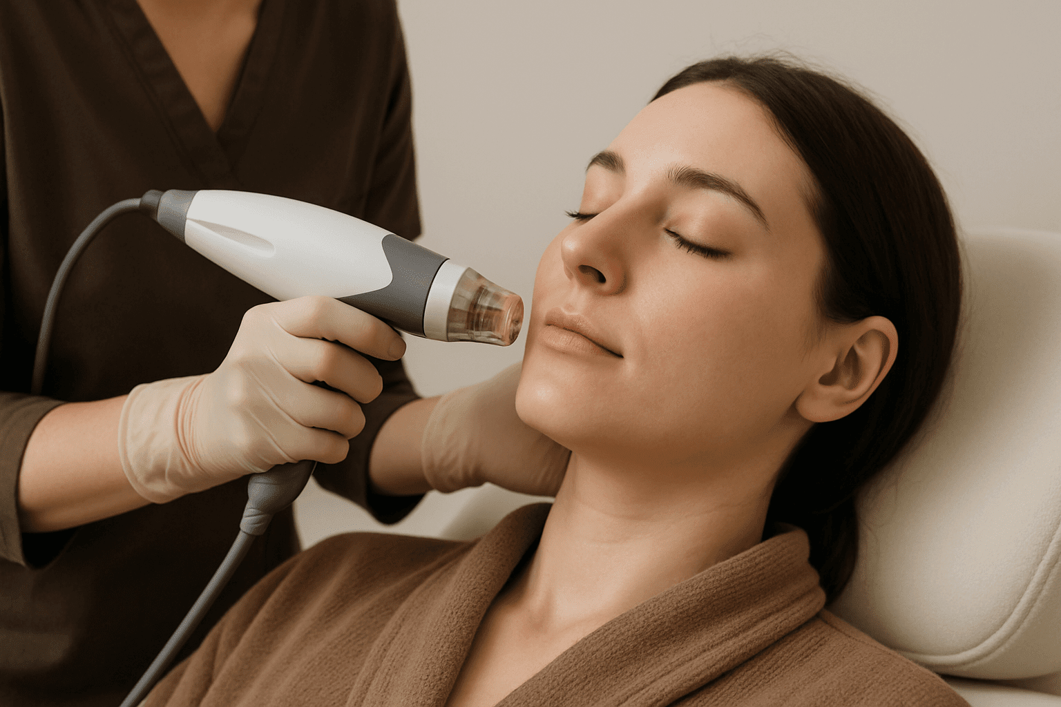 2025 10 skincareinstitute.net img facial laser treatment v1  skin care institute - clinician performing non-invasive laser treatment on a woman’s face.