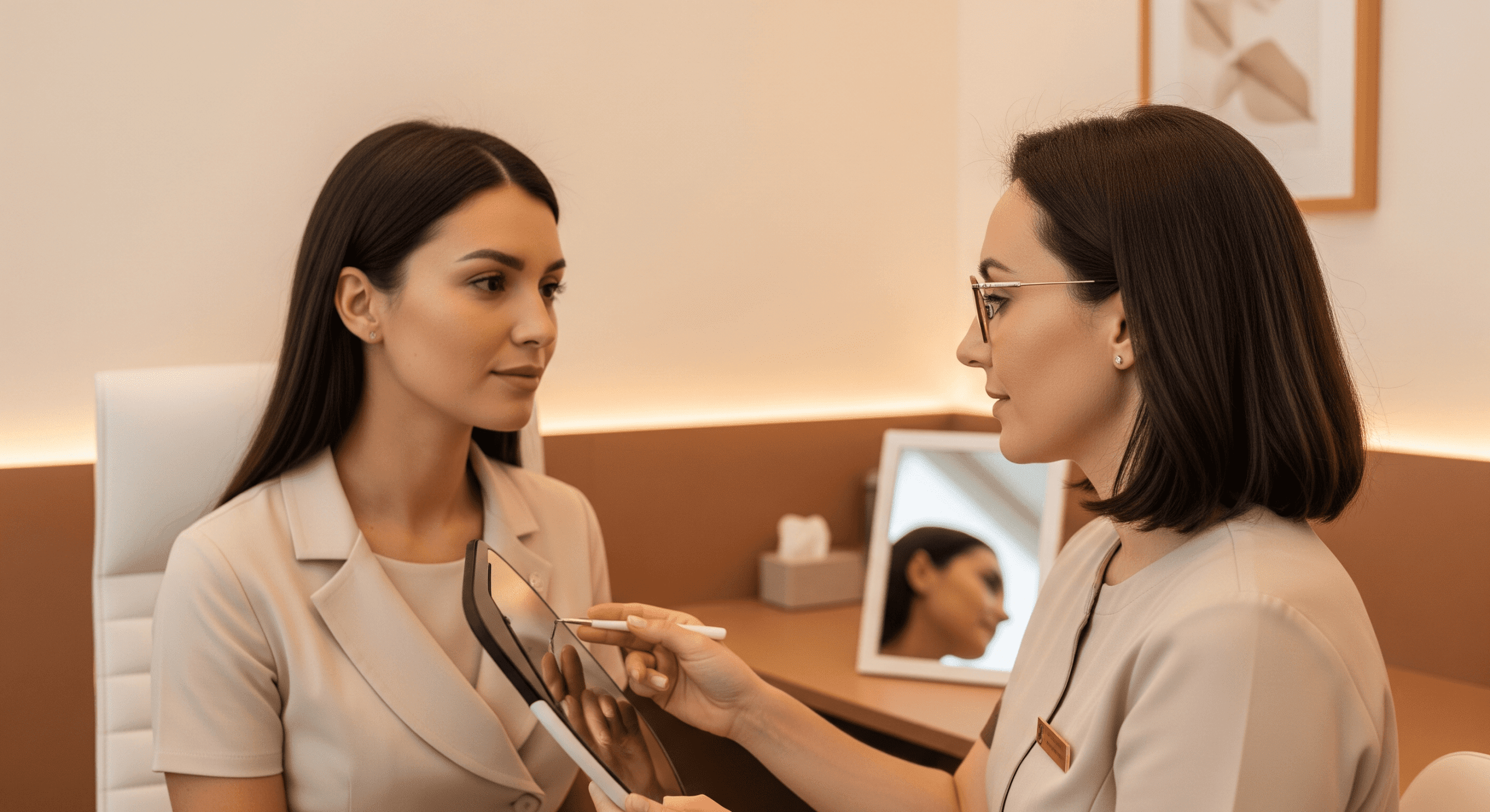 skincare specialist performing advanced facial skin analysis with diagnostic tool