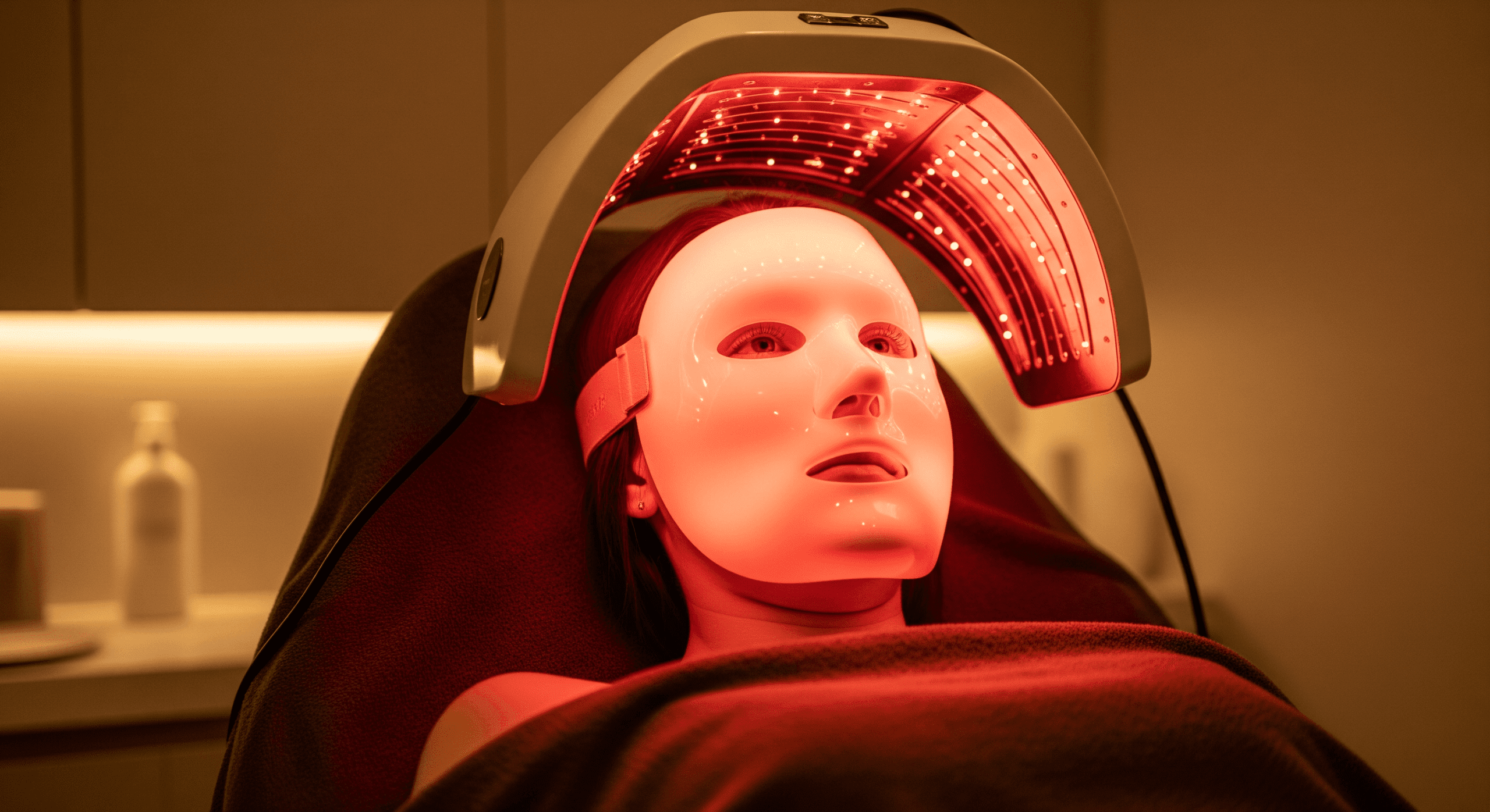 client receiving red led light therapy facial treatment