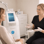 Aesthetic provider explaining CoolSculpting treatment to patient