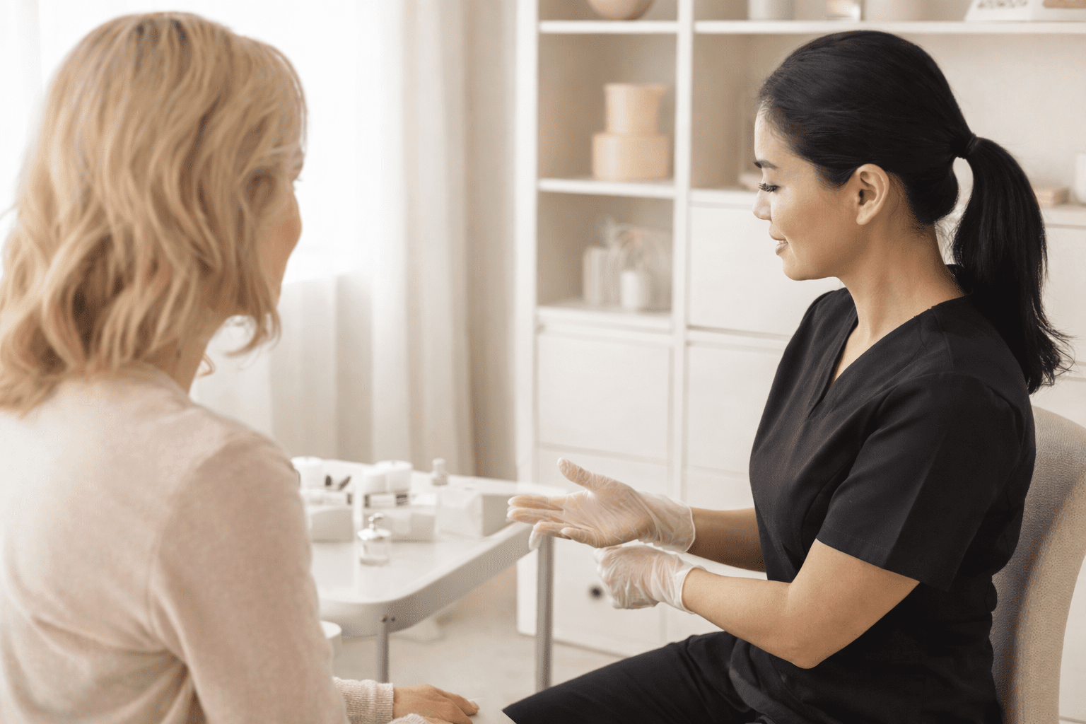 aesthetic provider discussing skincare plan with client