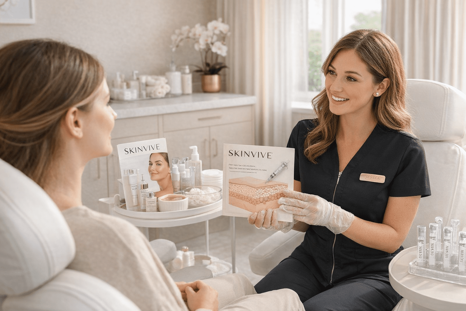 provider explaining skinvive treatment with visual guide