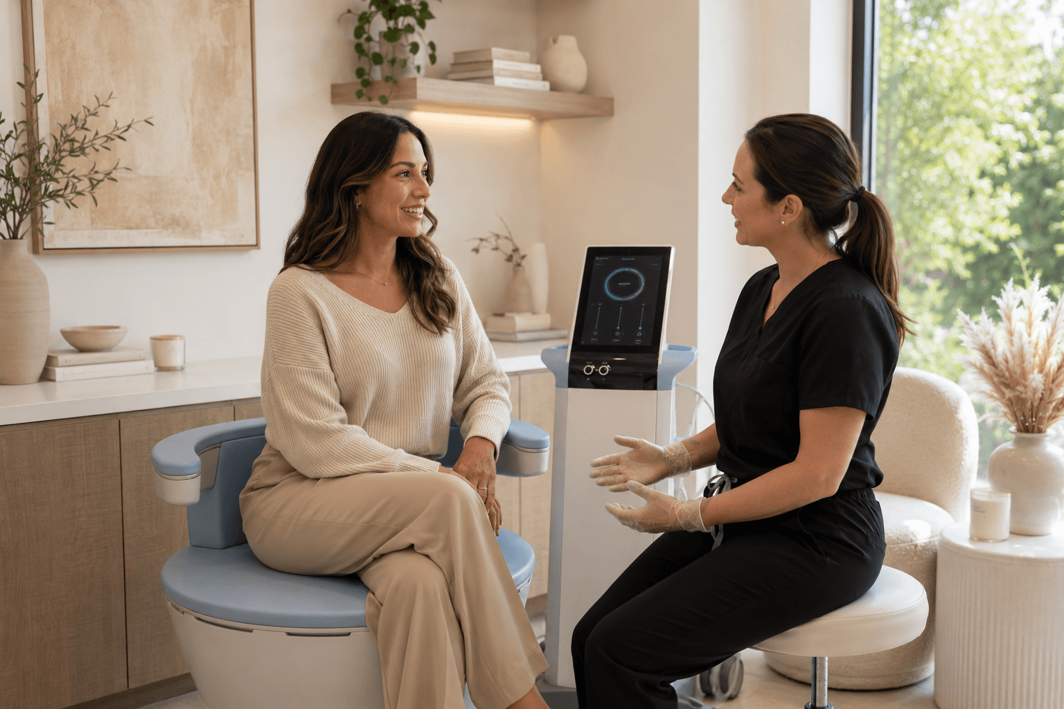 med spa provider discussing aesthetic treatment options with a client