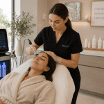 Hydrafacial procedure being performed by a skincare professional