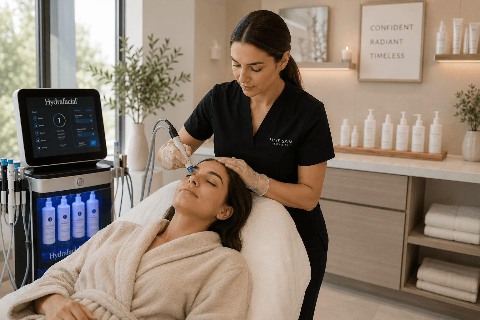 hydrafacial procedure being performed by a skincare professional