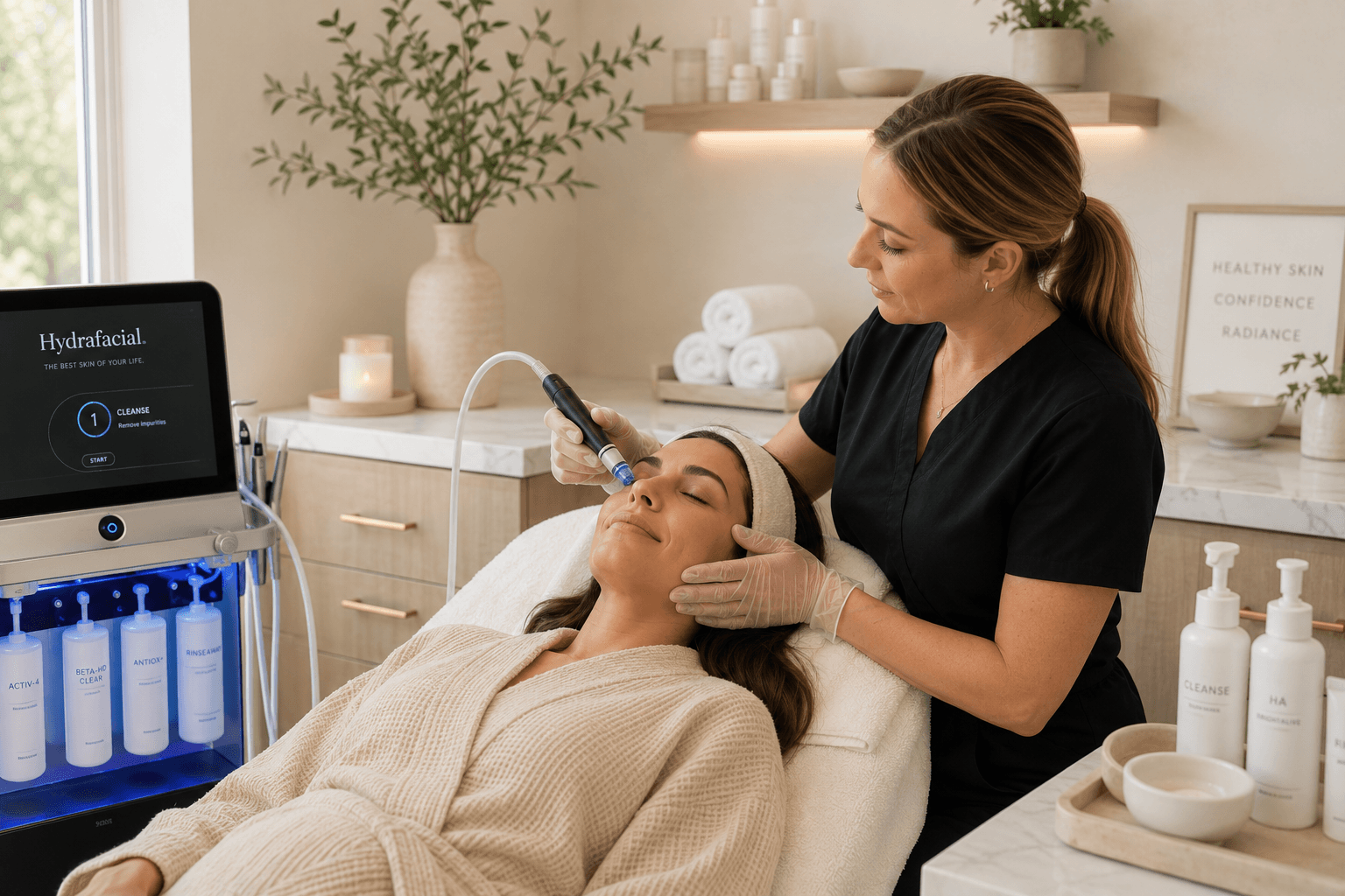 2026 06 skincareinstitutenet img hydrafacial treatment session v1 skin care institute - esthetician performing a hydrafacial treatment on a client at a luxury med spa