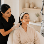 Chemical peel before laser skin rejuvenation facial treatment.