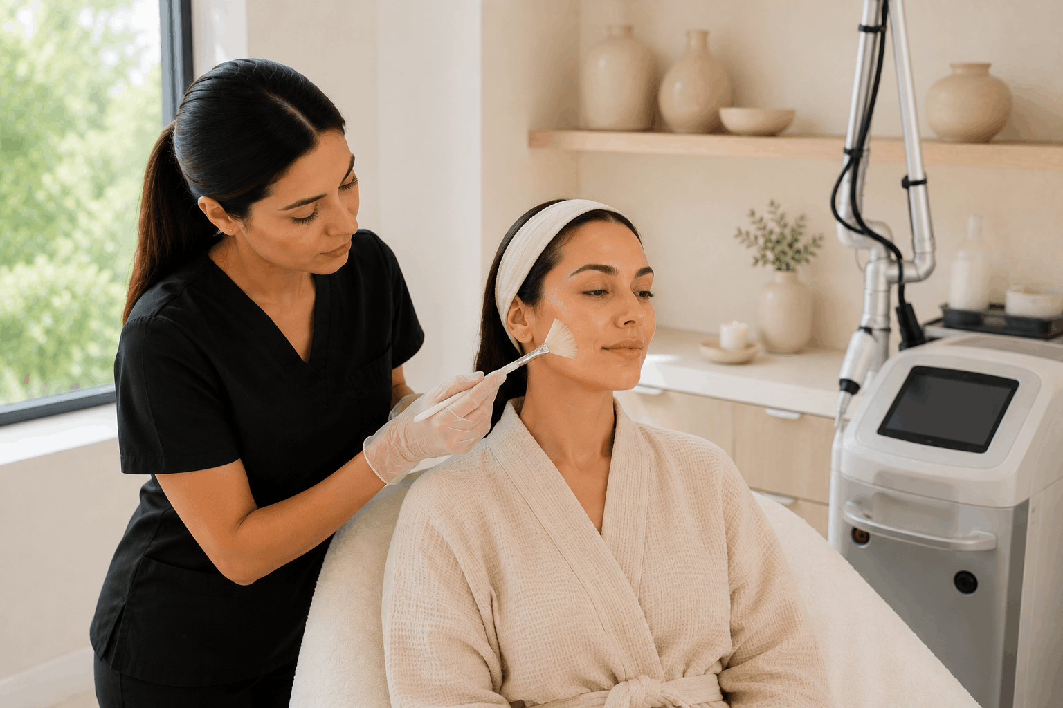 chemical peel before laser skin rejuvenation facial treatment.