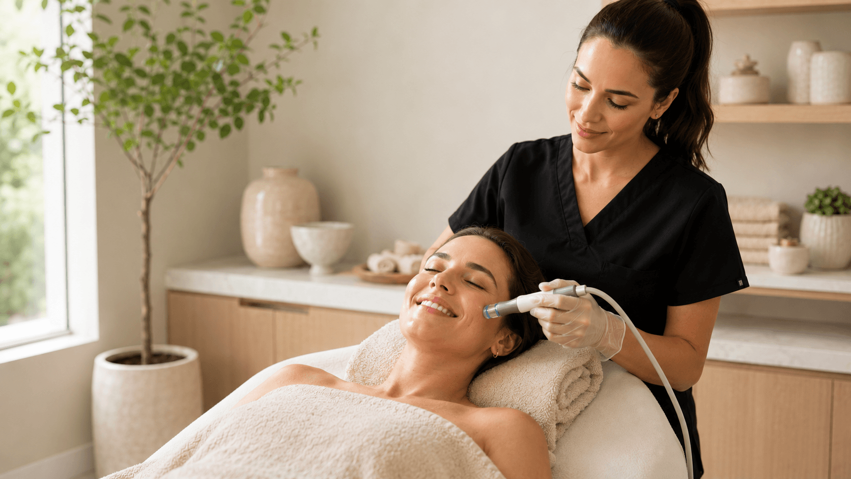 aesthetic provider performing a facial rejuvenation treatment on a patient