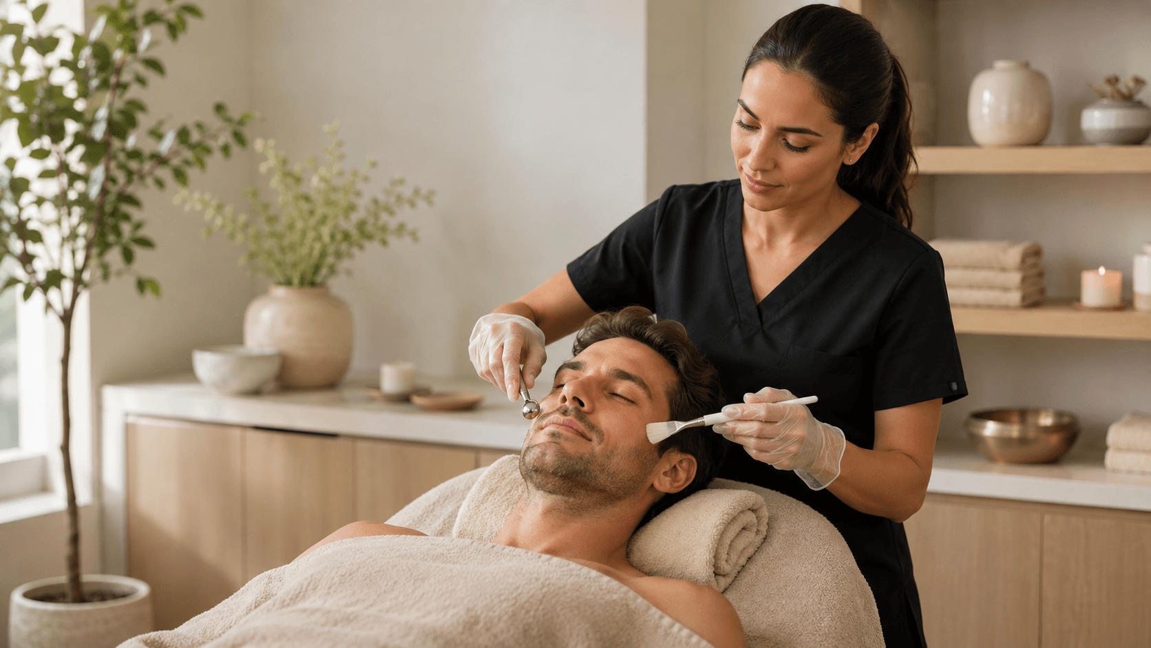male patient receiving a professional facial treatment at a med spa