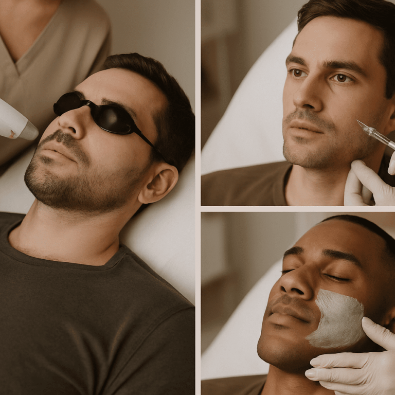 2025 07 skincareinstitutenet mens facial treatments laser injection mask collage
