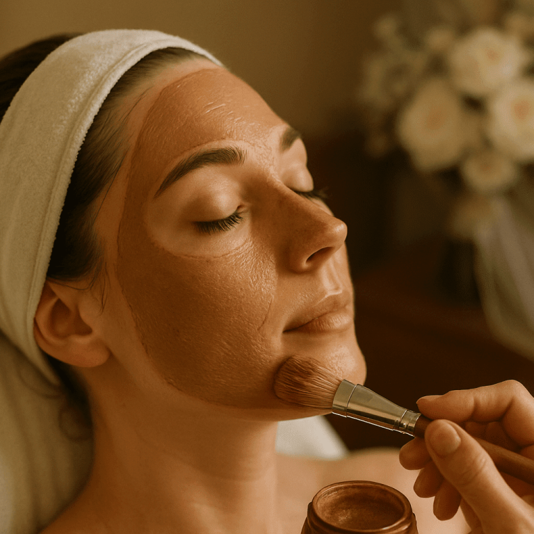Aesthetic professional examining a patient’s face during a skincare consultation.