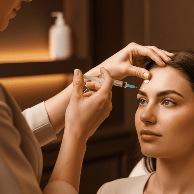 Skincare professional administering injectable facial treatment