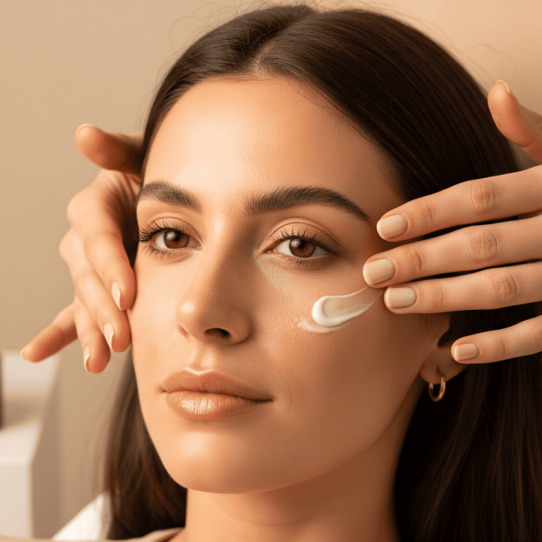 Esthetician applying professional skincare cream to client’s face