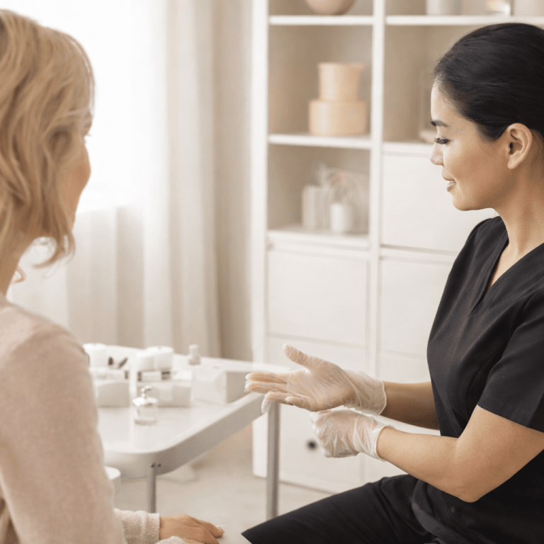 Aesthetic provider discussing skincare plan with client