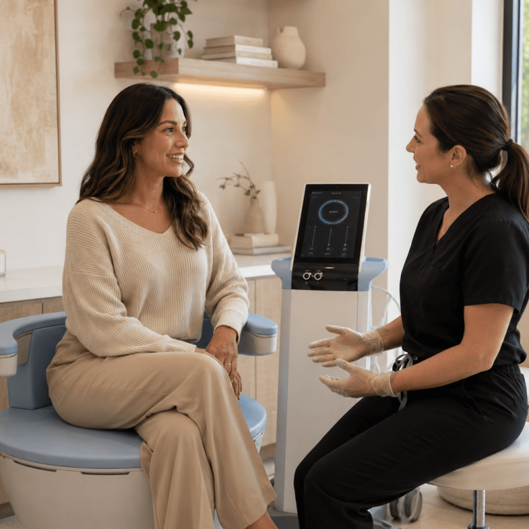 Med spa provider discussing aesthetic treatment options with a client