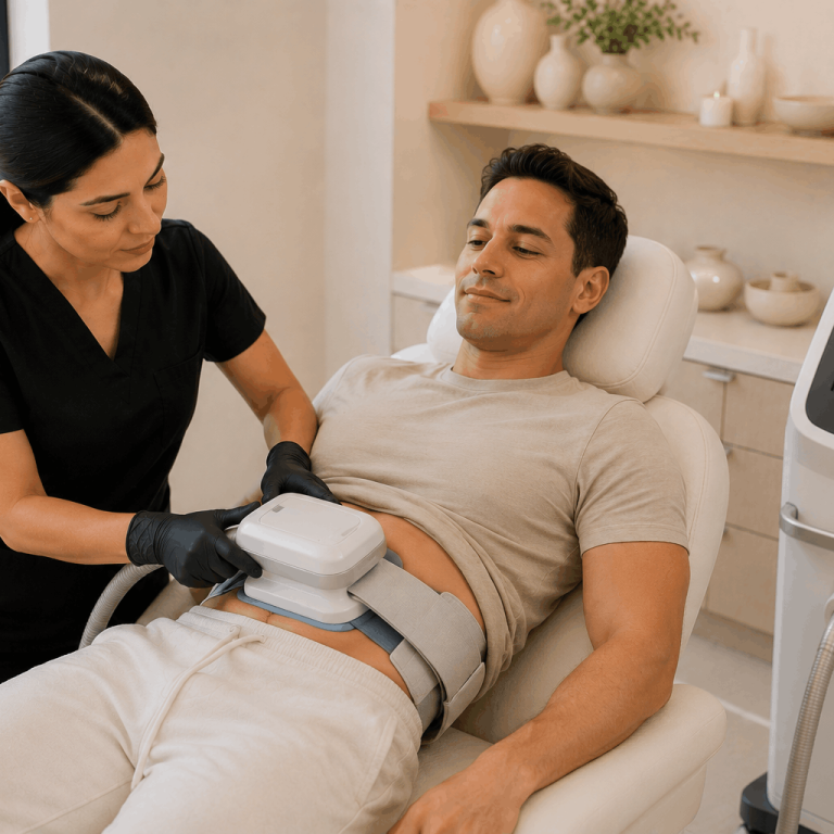 CoolSculpting for men for stubborn fat body contouring treatment.