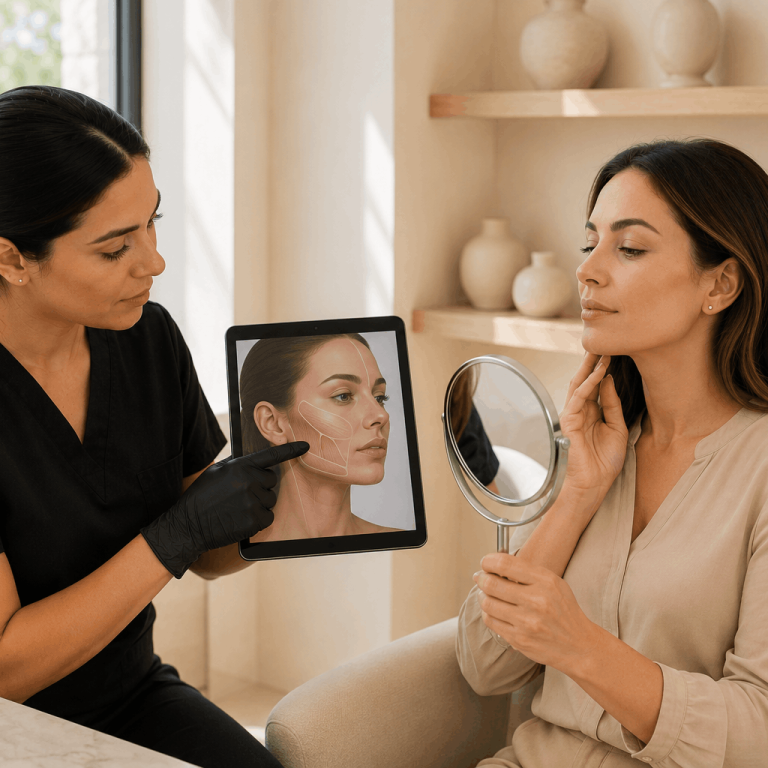 Facial contouring treatments consultation for natural facial definition.