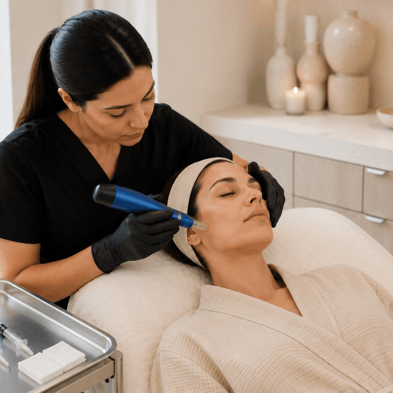 PRP vs exosomes microneedling treatment for skin rejuvenation.