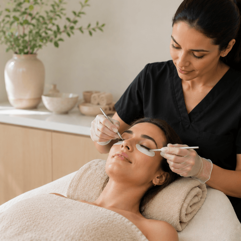 Aesthetic provider performing an under-eye cosmetic treatment on a patient