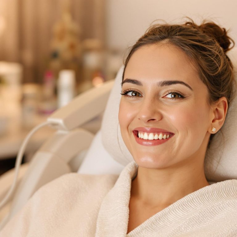 woman smiling in medspa non surgical facelifts scaled